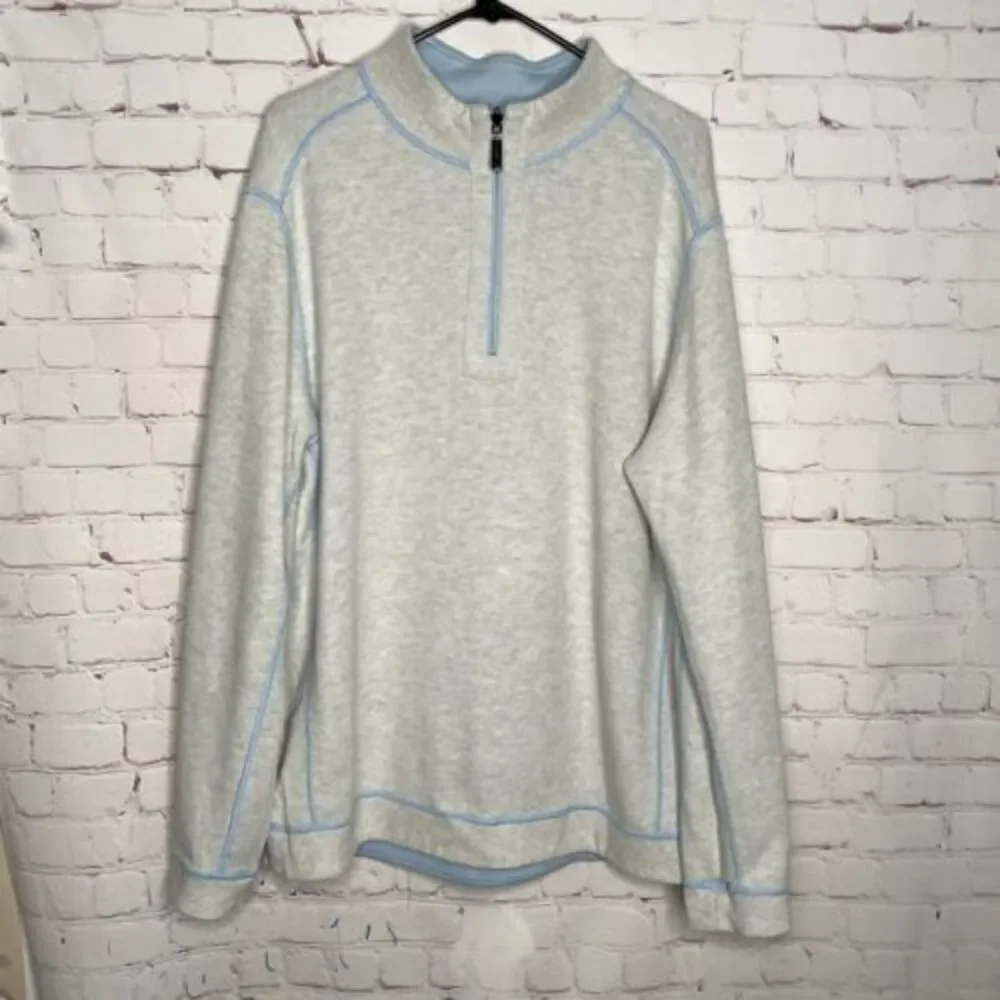 Tommy Bahama Men’s XL Reversible Flipshore Half Zip‎ Sweater Blue Gray Pullover